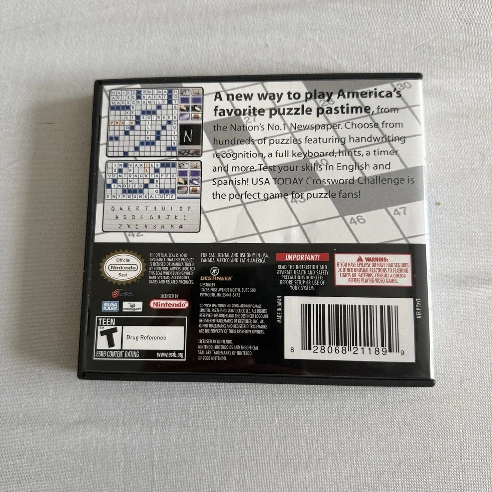 USA Today Crossword Challenge Nintendo DS 2008 Cruciverbalists 600 Puzzles